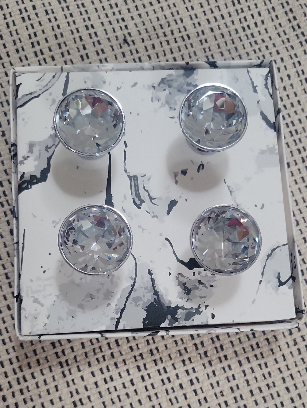 Crystal Cabinet Knob Set - Clear Silver Finish (4-Pack)